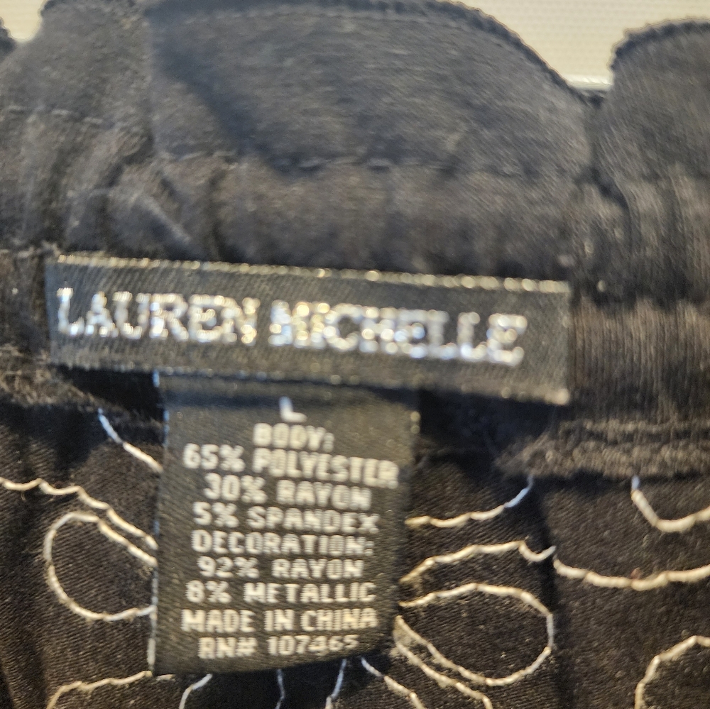 Lauren Michelle Top Large Blouse Tunic Embroidered Crew Neck Boho Classic Black - Picture 5 of 9